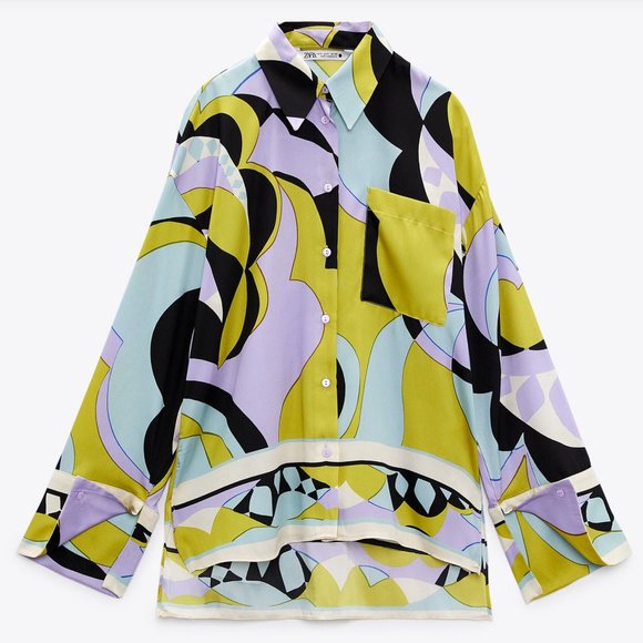 New HTF ZARA PRINTED POCKET SHIRT Bloggers Favorite Sz Sm - Picture 3 of 10